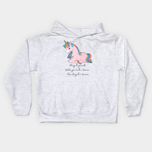 Cute Little Unicorn With Rainbow Hair Kids Hoodie by Vegan Squad